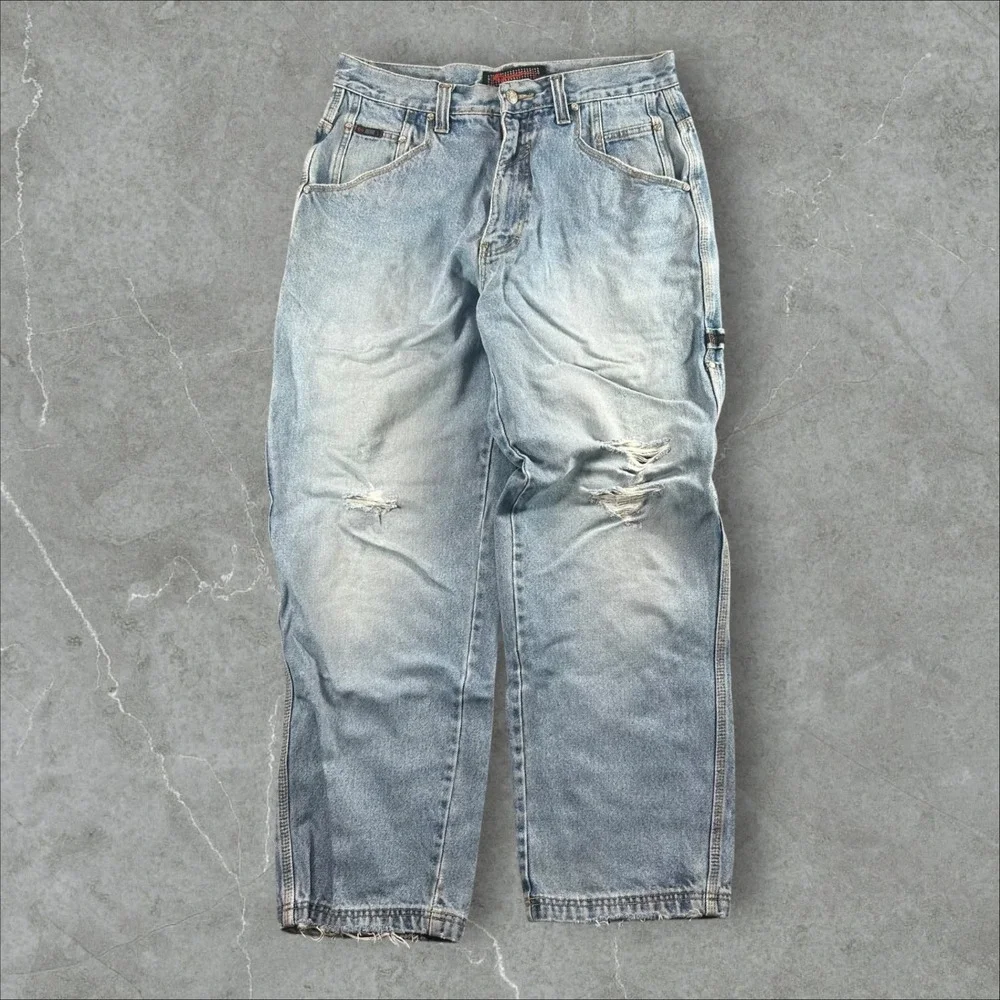Timezone Carpenter Jeans Men 36x30 Light Wash Distressed Baggy Utility Denim Y2K